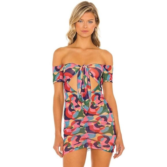 Lovewave NWT The Xena Mini Dress/Coverup in Multi Geo Swirl size Medium Revolve - Picture 1 of 8